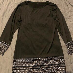 Black White Womens Geometric Pattern Long Sleeve Top Size Medium M Casual Chic